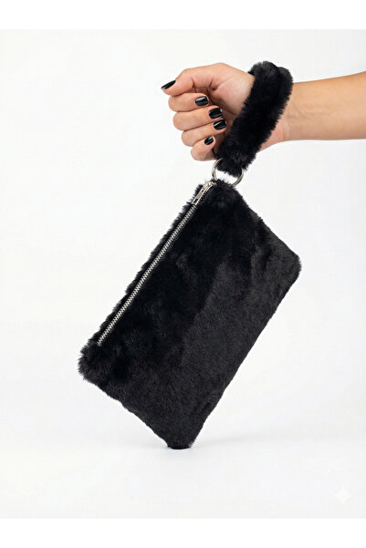 Simfa Kadın Peluş/Teddy Fermuarlı ve Astarlı Clutch El Çantası