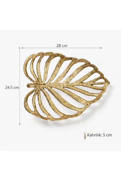 Warm Design Gold Leaf Patterned Decorative Metal Tray 29X25 cm Coffee Table Coffee Presentation Tray Home Decor