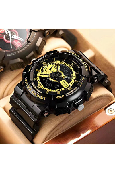 Choice ساعات رجالية عصرية باللون الأسود الذهبي للشباب متعددة الوظائف رياضية إ...