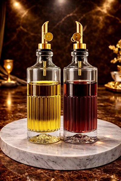 Maloria Gold Tıpalı Dağ Figürlü Kalın Yuvarlak Cam Yağlık, Sirkelik, Sosluk S...