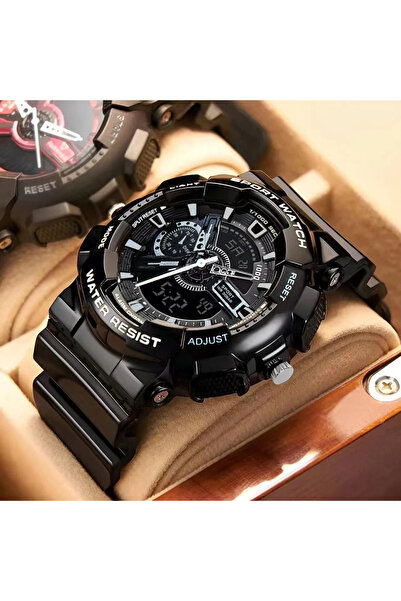 Choice ساعات رجالية رياضية متعددة الوظائف باللون الأسود بتصميم عصري للشباب