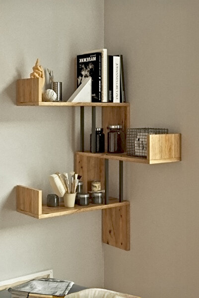 Yurudesign Voyage Köşe Duvar Rafı Kitaplık Çam Vg17-a