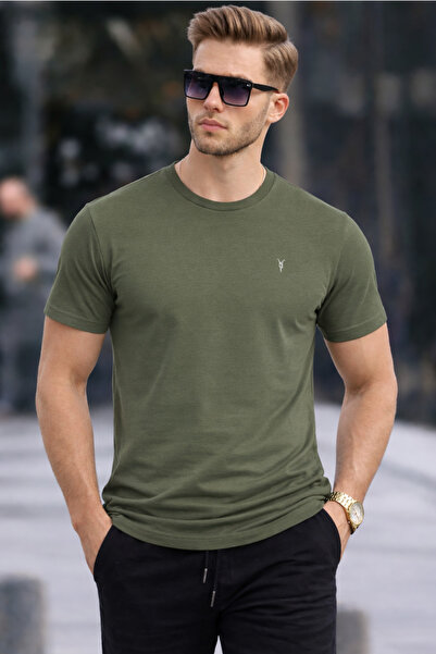 COMBİNE MİCHAİL Erkek Haki Slim Fit Bisiklet Yaka %100 Pamuk Kısa Kollu Pamuk...