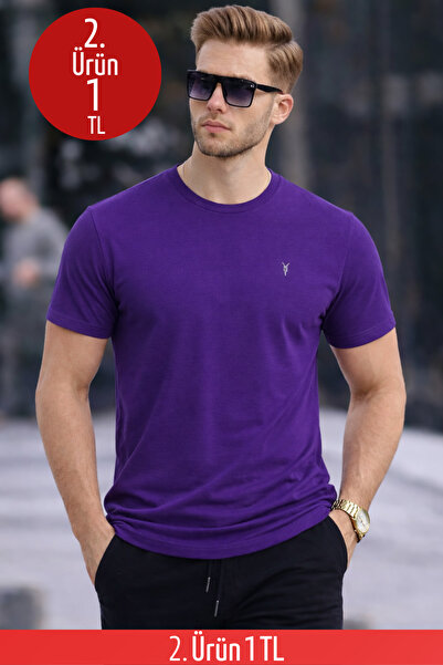 COMBİNE MİCHAİL Erkek Bisiklet Yaka Slim Basic Mor Tişört