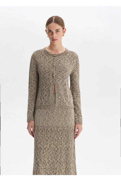 Knitss Işıltılı Kahve Triko Hırka