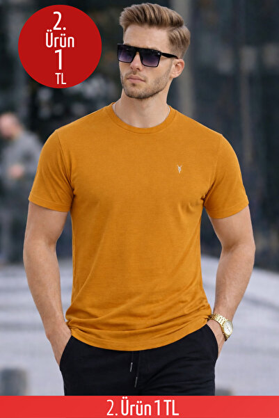 COMBİNE MİCHAİL Erkek Bisiklet Yaka Slim Basic Hardal Tişört