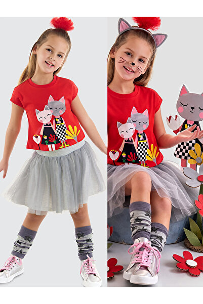 MSHB&G Kanka Cats Girl's Summer T-Shirt Fluffy Tulle Tutu Skirt Set