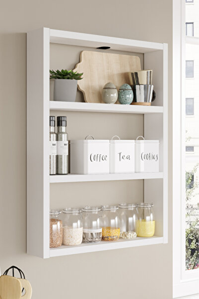 Yurudesign Pera 3'lü Duvar Rafı Mutfak Banyo Rafı Beyaz Pr1-w