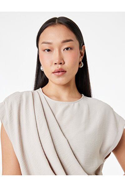Koton Crew Neck Draped Sleeveless Asymmetrical Blouse