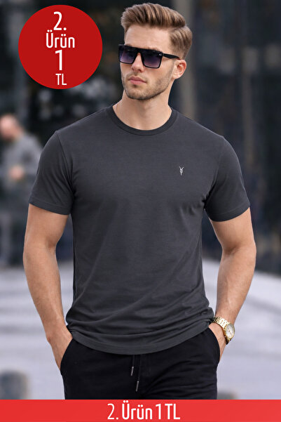 COMBİNE MİCHAİL Erkek Bisiklet Yaka Slim Basic Füme Tişört