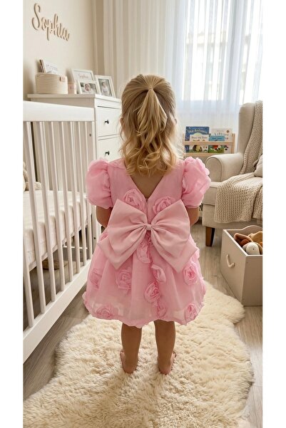 BİLGEN Style Devojčica Ruža Sa deznom 3D dimenzionalna haljina za zabavu