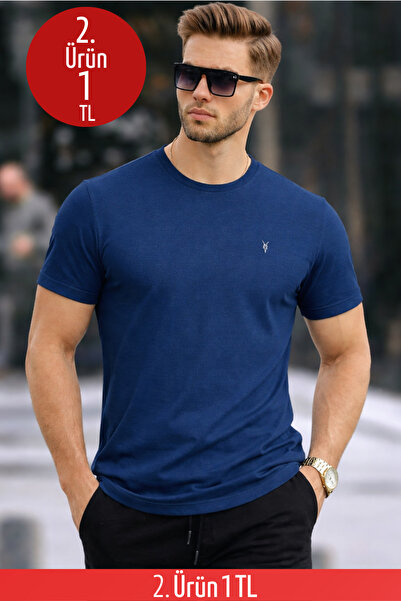 COMBİNE MİCHAİL Erkek Bisiklet Yaka Slim Basic İndigo Tişört