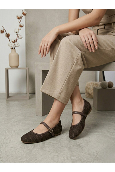 ÖRKCÜ أحذية نسائية ذو ملمس بارز ماري جين حذاء مسطح بإبزيم مقدمة مستديرة حذاء ...