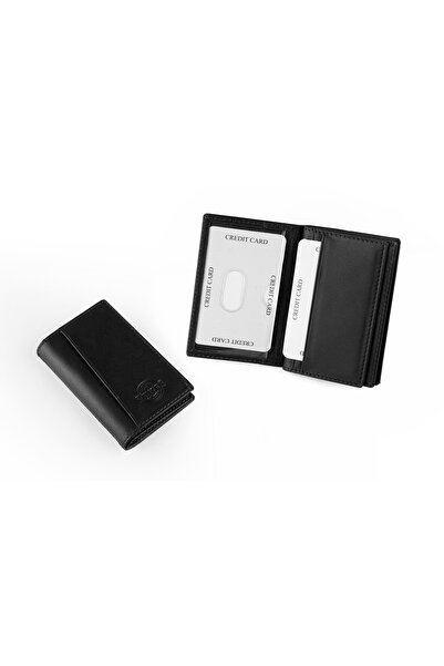 GENCER LEATHER Leather Vertical Card Holder Black