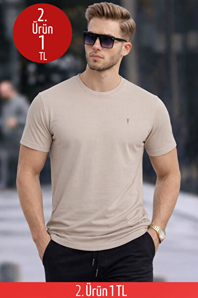 COMBİNE MİCHAİL Erkek Bisiklet Yaka Slim Basic Bej Tişört