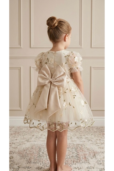 BİLGEN Style KIZ ÇOCUK BAYRAMLIK ELBİSE ( YAZLIK ) [KREM RENK] PAMUKLU 3D BOY...