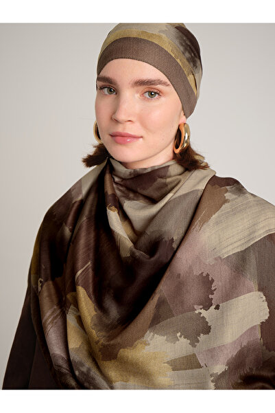 Ayshara Fırça Desenli Tek Taraflı Şal - Gül Kurusu