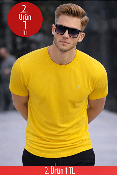 COMBİNE MİCHAİL Erkek Bisiklet Yaka Slim Basic Sarı Tişört