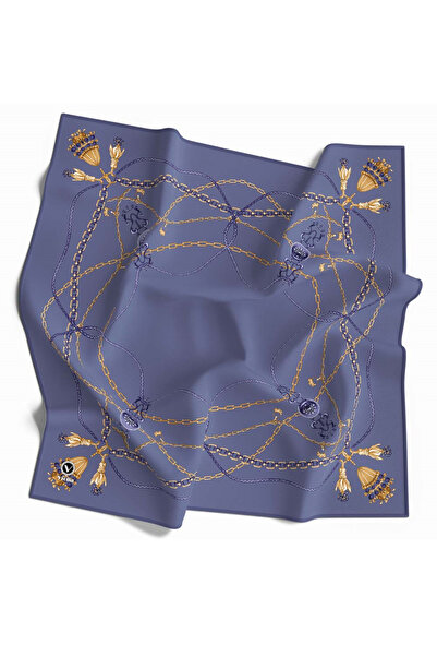 VİOLLA Kristal Geometrik Desenli İndigo Renkli 90x90 Eşarp (İpek İçermez) Ken...