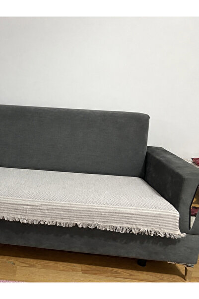 Cottonest غطاء مقعد من القطن بنمط هندسي 85 × 210 سم - مع حواف مزخرفة بتفاصيل ...