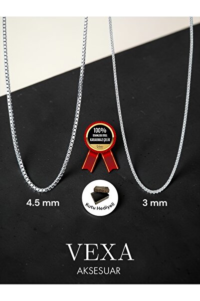 Vexa Aksesuar 2’li Aristo ve Yuvarlak Kral Zincir Çelik Kolye | Kararmaz 316L...
