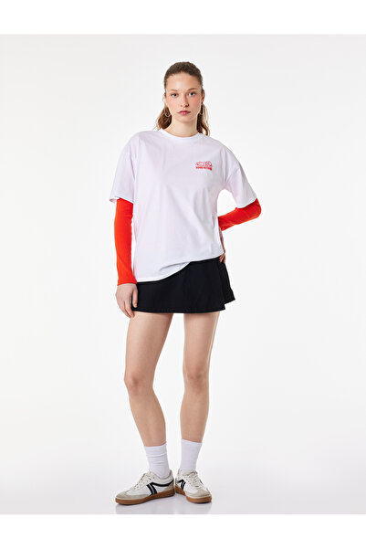 Koton Βαμβακερό μπλουζάκι με κοντό μανίκι με λαιμόκοψη με άνετη εφαρμογή