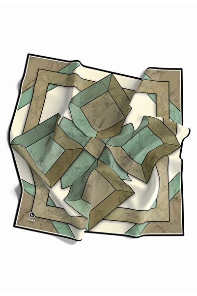 VİOLLA Kristal Mermer Desenli Mint Yeşili - Haki Renkli 90x90 Eşarp (İpek İçe...