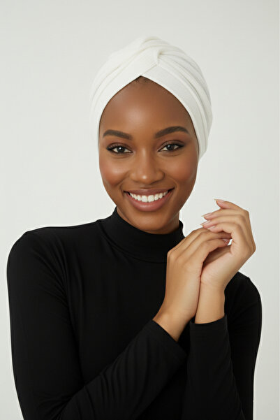 elysianfidan غطاء رأس تربان جاهز من القطن الممشط الكريمي قماش مجدّل مناسب للا...