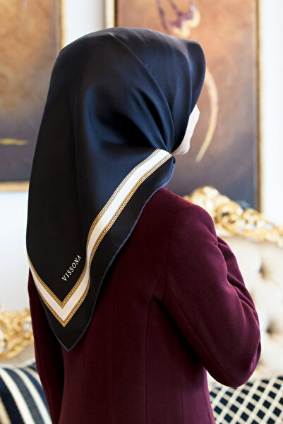 Vissona % 57 İPEK % 43 VİSKON Twill İpek Dokulu Şerit Desenli Siyah - Kremi R...
