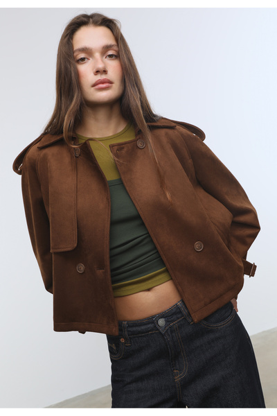 Stradivarius Suni Süet Kısa Trençkot