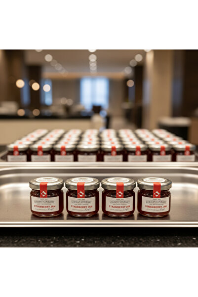 Lokman Gourmet Organik Çilek Reçeli 32 Gr x 100 Adet – Tek Porsiyon Cam Kavanoz – Otel & Catering Paketi