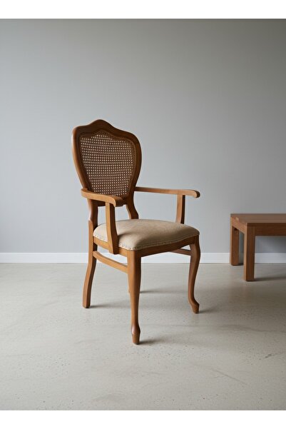 KleinHaus Furniture Lilia - Kollu Ahşap Yemek Sandalyesi, Hazeranlı Klasik Sa...