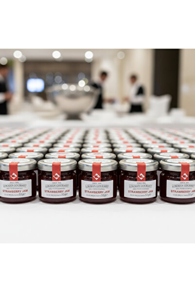 Lokman Gourmet Organik Çilek Reçeli 32 Gr x 100 Adet – Tek Porsiyon Cam Kavanoz – Otel & Catering Paketi