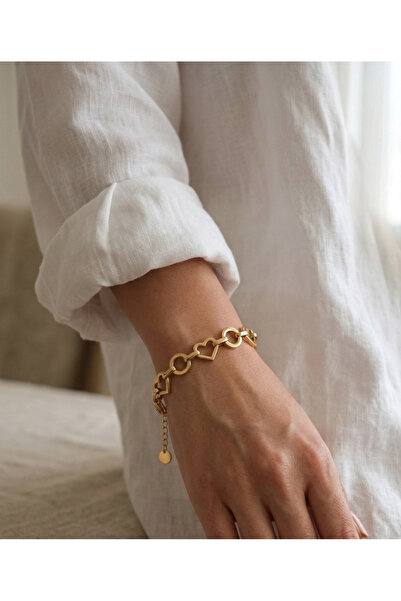 m mavi deniz accesories سوار قلب من الفولاذ مع حلقة على شكل قلب ذو مظهر ذهبي ...