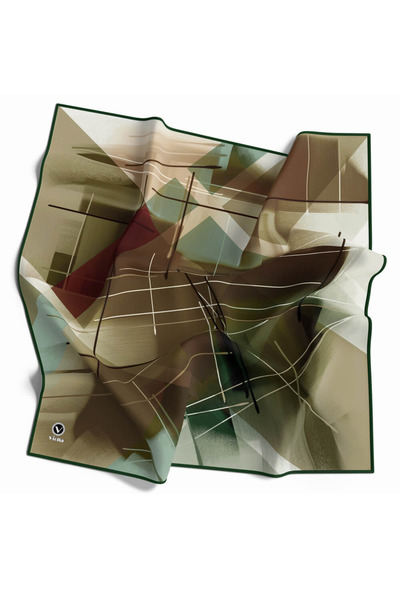 VİOLLA Kristal Geometrik Desenli Zümrüt Yeşili Renkli 90x90 Eşarp (İpek İçerm...