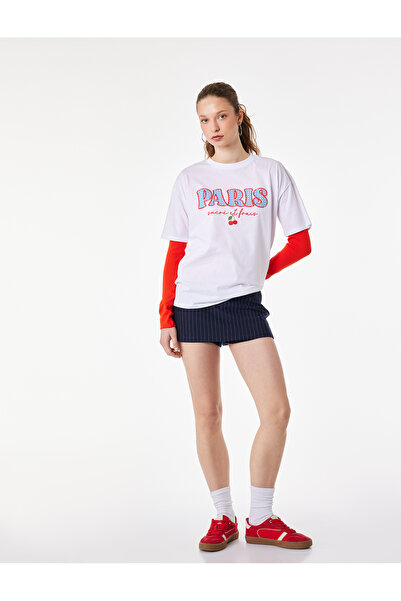 Koton Tricou cu mânecă scurtă, croială confortabilă, guler rotund cu broderie...