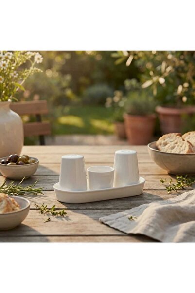 GastroPlast Tuzluk-biberlik-kürdanlık 3lü Plastik Set ( Porselen Görünümlü Kı...
