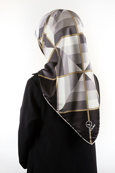 VİOLLA Twill Geometrik Desenli Siyah - Gri Renkli 90x90 Eşarp (İpek İçermez) ...