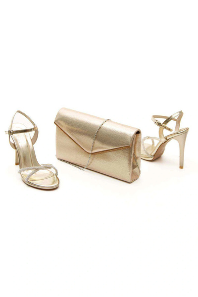 Miss Mitto Γυναικεία χρυσά τσαλακωμένα λουστρίνια παπούτσια και κομψή τσάντα ...