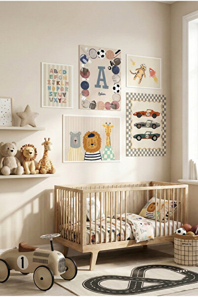 leilart Retro Çocuk Odası Dekoru İsimli Harf Tablosu Araba Hayvan Alfabe Kons...