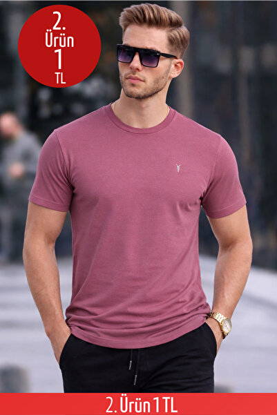 COMBİNE MİCHAİL Erkek Pudra Slim Fit Bisiklet Yaka %100 Pamuk Kısa Kollu Tişört