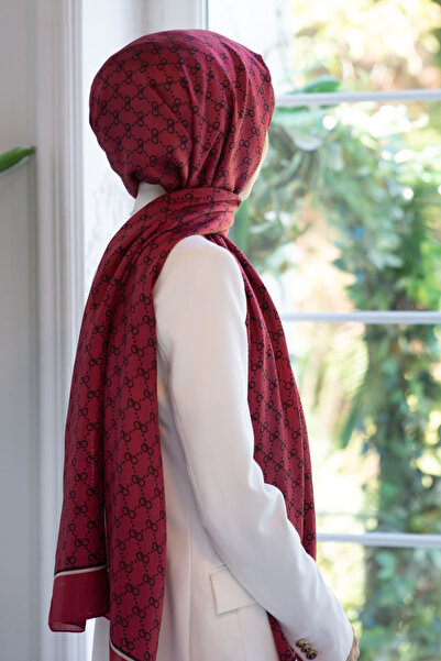 Vissona 100% Silk Tiny Motif Patterned Burgundy Colored 92X210 Shawl