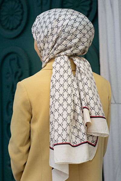 Vissona 100% silk tiny motif patterned cream colored 92x210 shawl