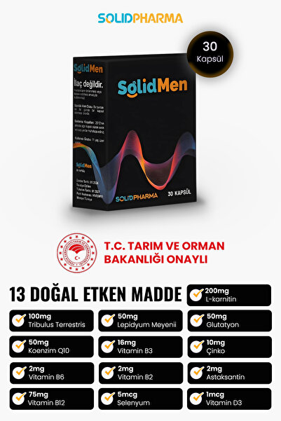 Solidmen Erkeklere Özel Performansı Arttırıcı Takviye Edici Gıda 30 Kapsül