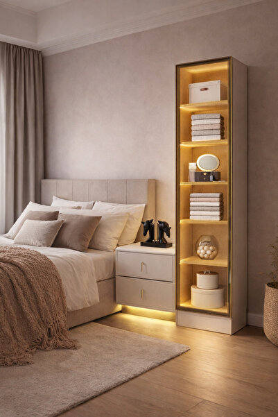 eos mobilya Tek Kapak Gardırop Sensörlü LED Aynalı Reflekte Cam Elbise Dolabı...