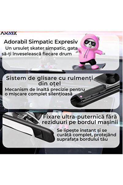 AMNIX Figurină Decorativă Auto AMNIX® cu Mișcare, Dans/Skateboard, Roz