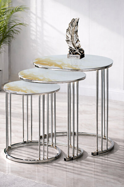 boons Palmira Zigon Sehpa, Sarı Mermer Desen Cam