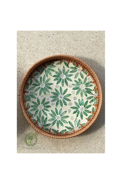 Renesse Home Neva El Yapımı Mozaik Detaylı Rattan Tepsi – Doğal & Premium Dek...