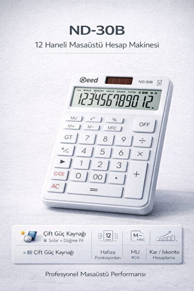 Need ND-30B Pastel Beyaz Hesap Makinesi 12 Haneli