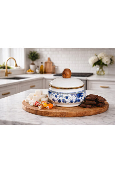 EBRULİEMAYE Mavi Rüya Emaye Şekerlik 12 cm çap Dekoratif Şekerlik